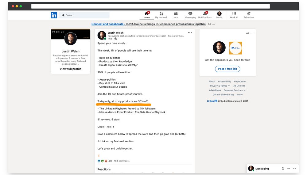 #3 URGENCY+DISCOUNTS+PROOF DRIVE PROMO SUCCESS2 promotions that worked best for Justin:→30% off—1 day only—on ALL products = $5,817 in organic revenue (URGENCY+DISCOUNT)→20% off weekend deal w/ screenshot proof of sales = $3,236 in organic revenue (URGENCY+DISCOUNT+PROOF)