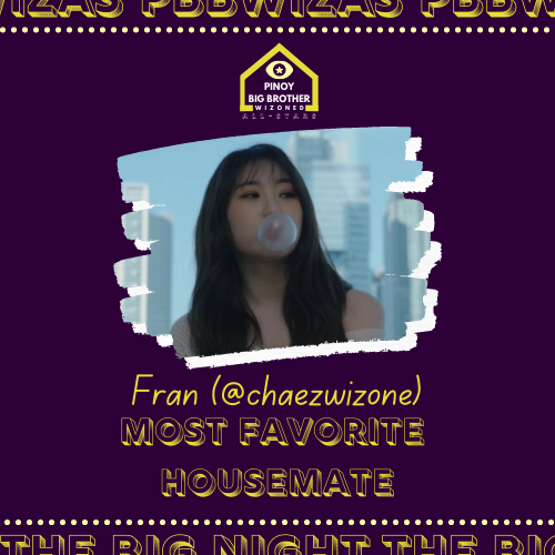kuya_offical's tweet photo. Congratulations to @chaezwizone for being the #PBBWIZAS MOST FAVORITE HOUSEMATE! https://t.co/Ll3UekJJfR