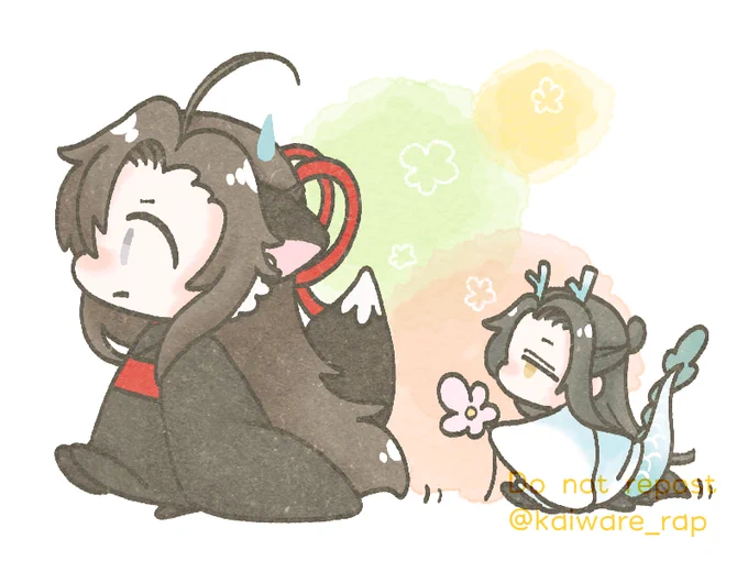両方描きたかったので事前に各1時間で用意しました?龍×狐パロで、前回参加時の続きみたいな世界線～
お題:花、抹額
#忘羨ワンドロワンライ 