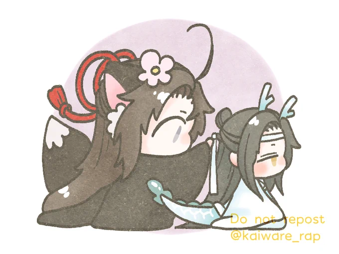両方描きたかったので事前に各1時間で用意しました?龍×狐パロで、前回参加時の続きみたいな世界線～
お題:花、抹額
#忘羨ワンドロワンライ 