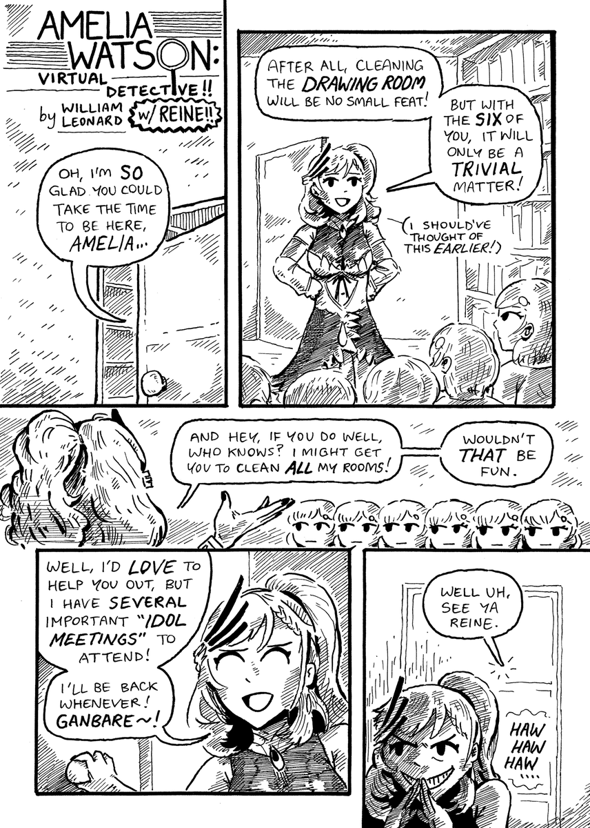 in this 3-PAGE edition of "vtuber comix", reine finds a time-travelling solution to all her housekeeping woes! but soon she learns why you can't leave too many amelias in the same room for long... #ameliaRT #Reinessance 