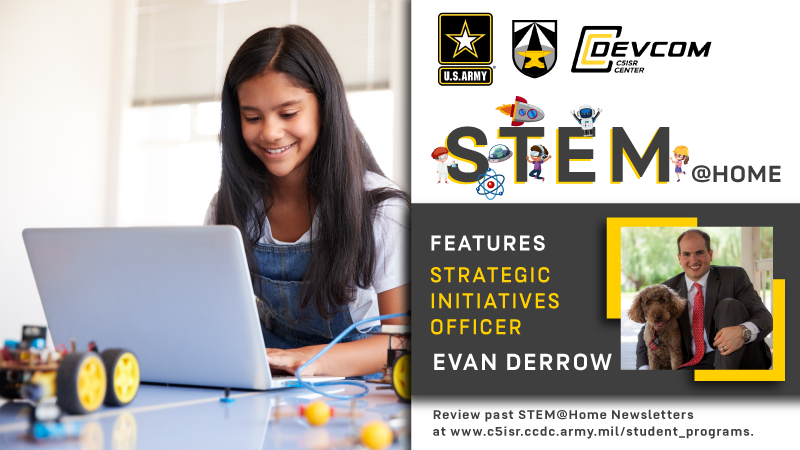 DEVCOM_C5ISR's tweet image. Do you like solving problems? So does C5ISR Center’s Evan Derrow! Derrow, a strategic initiatives officer, says the joy of problem solving led him to a career in #STEM. 

Test your problem solving skills in this week’s issue:
c5isr.ccdc.army.mil/stem_fun_at_ho…

@usarmy_devcom @ecybermission