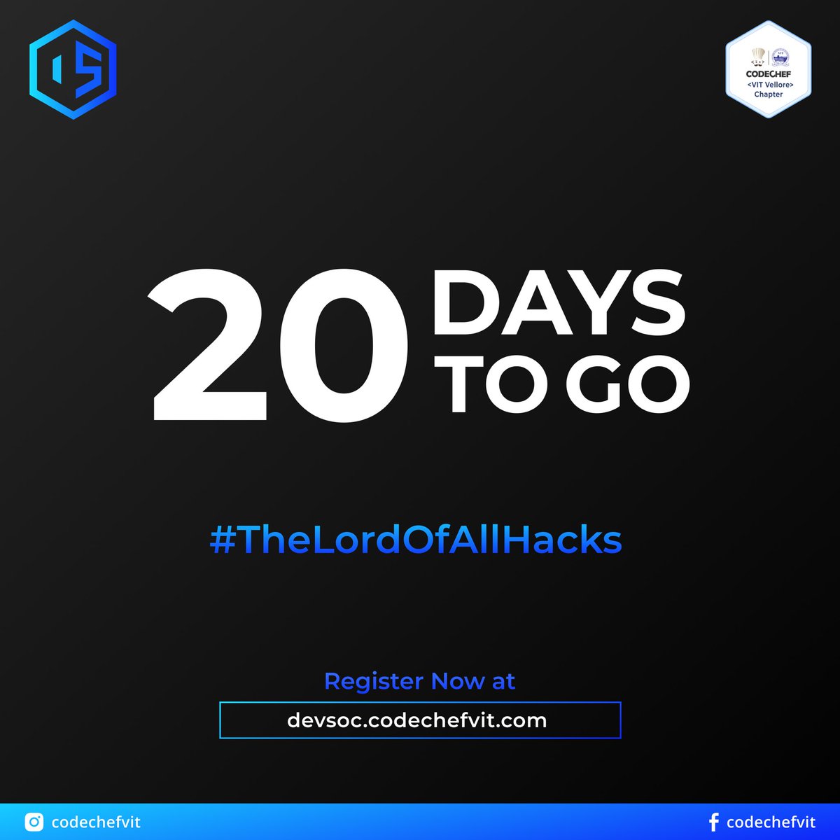 codechefvit's tweet image. The clock is ticking and with every tick we are getting closer to the phenomenon. Only 20 days to go for DEVSOC’21. Register yourselves and prep to witness the #TheLordOfAllHacks 

#codechefvit #hackathons #itstime #for #devsoc #workfromhome #hackathon #codechef #hackathon21