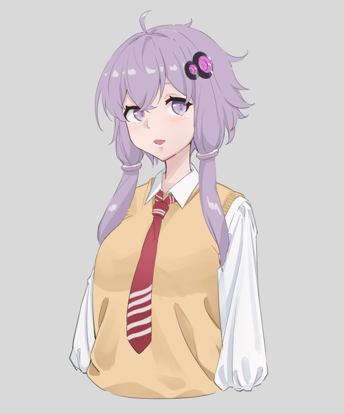 yuzuki yukari 1girl solo necktie purple eyes upper body purple hair red necktie  illustration images