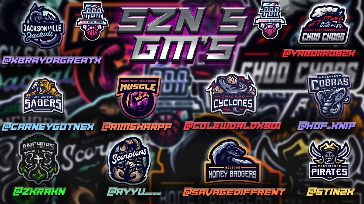 Our Season 5 GMs! 😈

Don’t miss out on a chance to get drafted by one of our 10 GMs! 

<a href="/xBrayDaGreatx/">Bray</a> @CarneyGotNex <a href="/YaBoiiRob2k/">Yaboiirob</a> <a href="/ColeWorldx901/">ColeWorld</a> <a href="/zKrakn/">andy.</a> @SavageDiffrent <a href="/Ryyu____/">Ryuu</a> <a href="/HOF_Knip/">Knip 🌐</a> @Stin2K <a href="/RimSharpp/">Rim Sharp</a> 

Join today! Pba2kl.com