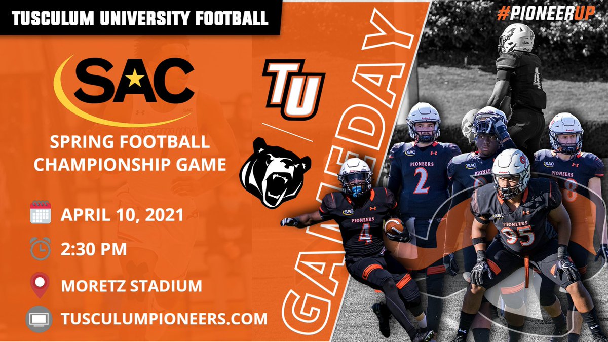 Tusculum Pioneers (@tusculumsports) on Twitter photo IT’S GAMEDAY!! <a href="/TusculumFB/">Tusculum Football</a> plays for the <a href="/SAC_Athletics/">South Atlantic Conference</a> Championship in Hickory, N.C. at 2:30! Find all links for live stats and video at TusculumPioneers.com #WeArePioneers #PioneerUP IT’S GAMEDAY!! <a href="/TusculumFB/">Tusculum Football</a> plays for the <a href="/SAC_Athletics/">South Atlantic Conference</a> Championship in Hickory, N.C. at 2:30! Find all links for live stats and video at TusculumPioneers.com #WeArePioneers #PioneerUP