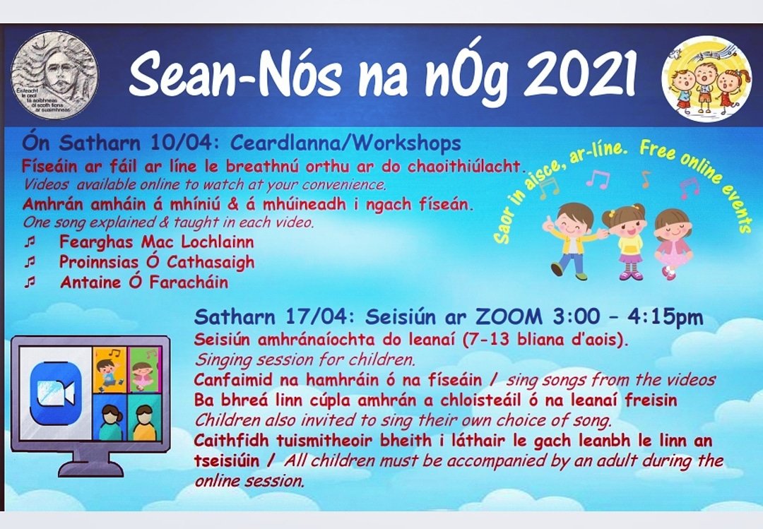 J_A_deBrun's tweet photo. 💚Sean-Nós na nÓg Cois Life 16/04/2021 & 17/04/2021
💚Gach rud saor ach caithfear bheith cláraithe roimh ré 👍
💚Tuilleadh eolais/Info: https://t.co/ZAfNGByvbt
sncl2009@gmail.com
#lechéile #ceolTrad #ceol #seannós #coislife #Gaeilge https://t.co/AENpj8ZBpi