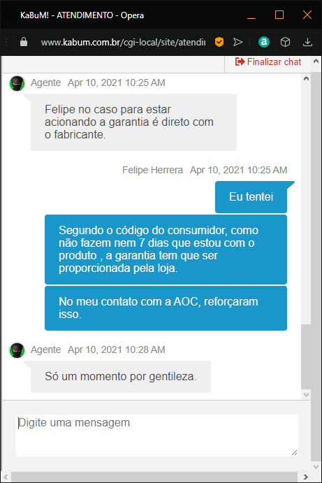 felip3003's tweet photo. @kabumcombr 

ta uma merda isso aqui, de verdade
to a dois dias tentando resolver o problema de um produto que veio até mim DEFEITUOSO, e estou sendo jogado de um lado para outro.

só quero ver quando os 7 dias passarem. https://t.co/sUUkiJuGWu
