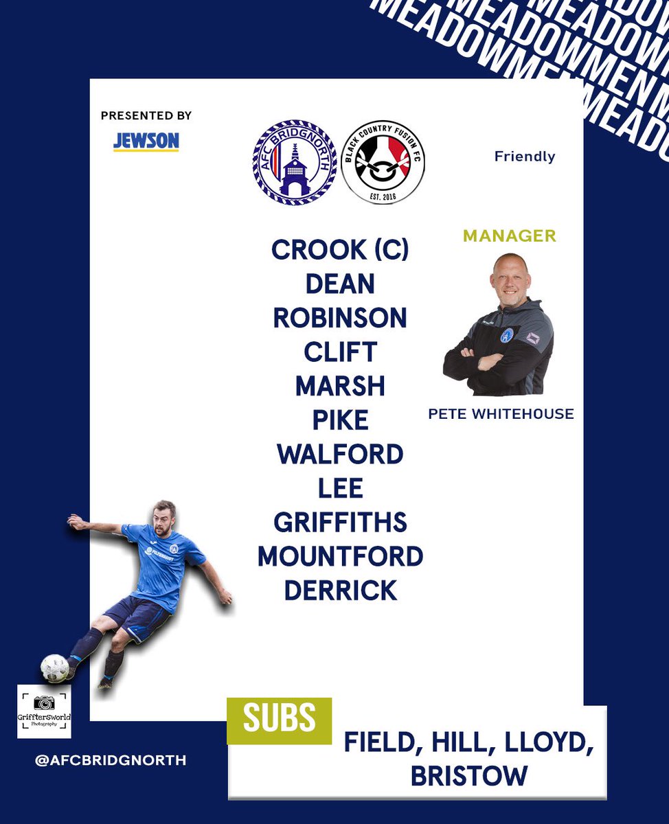 AFCBridgnorth's tweet photo. 📋 | Here's how AFC Bridgnorth line-up to take on @FusionBCFC in this afternoon’s friendly fixture. #BRIBCF 

🔵⚪️ https://t.co/ezb6qKDRmT