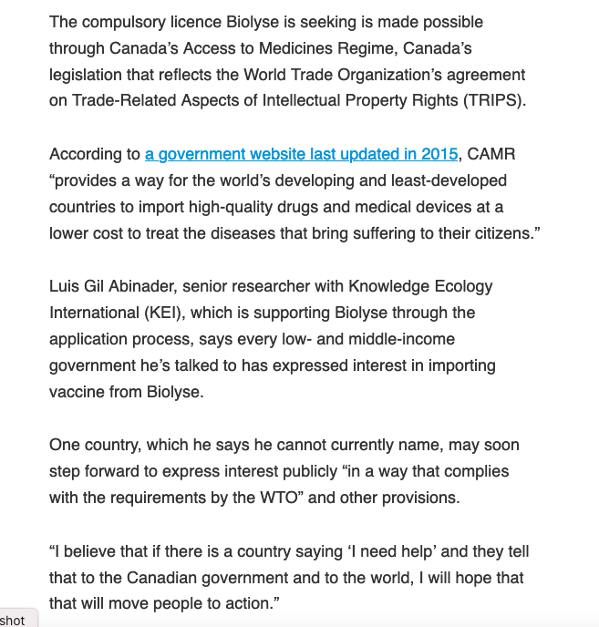 OnadaExpansiva's tweet photo. #PublicHealth #Canada @BiolysePharma suggests @HealthCanada lacks urgency over its ask to produce COVID-19 vaccines for export @jacqlebel980 @globalnews #CompulsoryLicense https://t.co/QDMKrFVzCu