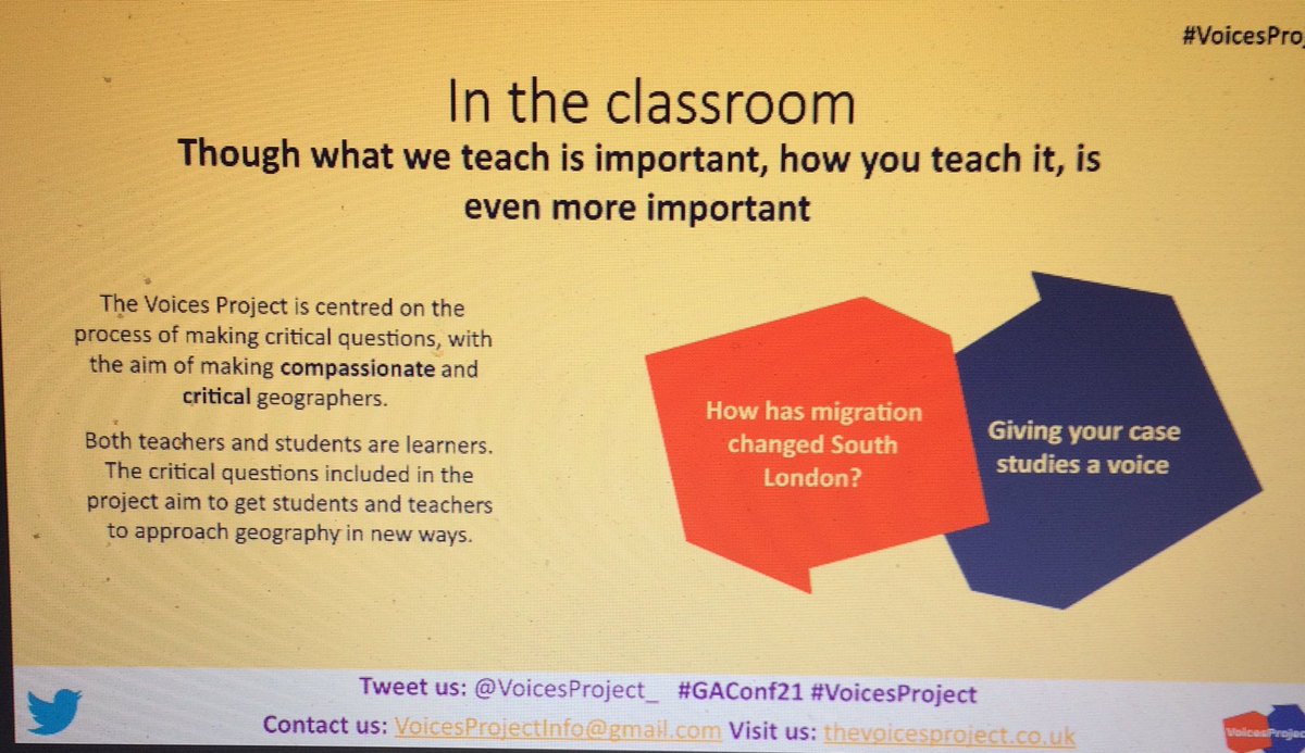 The  @VoicesProject_ calls for critical, compassionate geographies that position both teachers and students as learners encountering and thinking with oral geographies that challenge stereotypes  #GAConf21