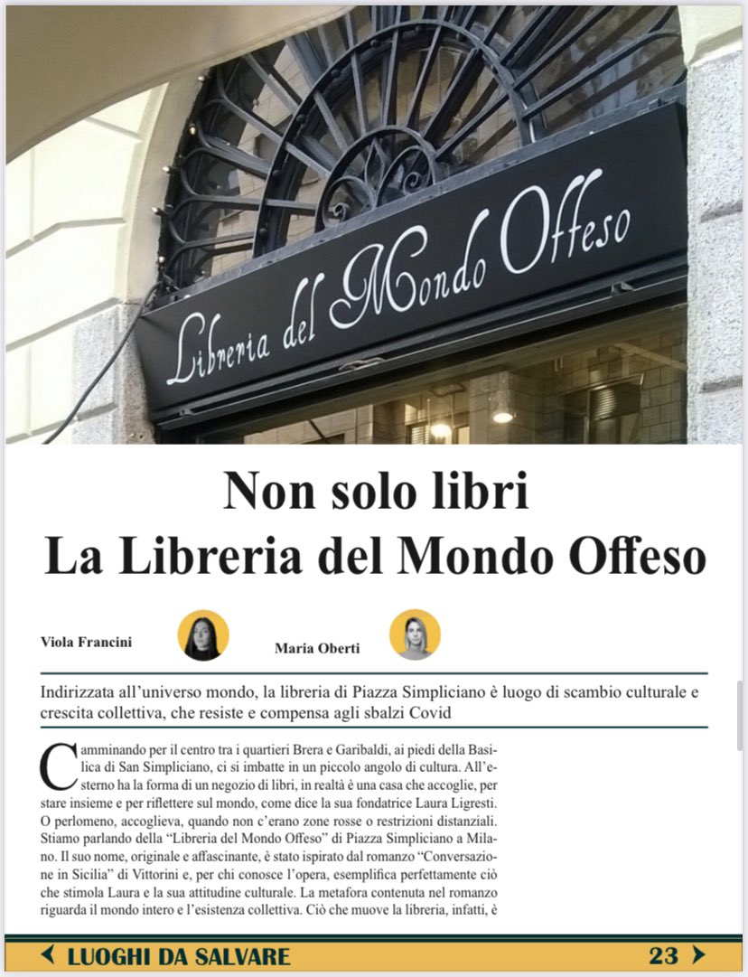 francini_viola's tweet photo. “riflettere sul mondo, su cosa siamo e dove andiamo”: ecco, in poche parole, la #LibreriadelMondoOffeso di Piazza San Simpliciano.  
Io e @Unavoce5 ve la raccontiamo sul nuovo #Quindi, online su @masterx_iulm https://t.co/lReLLtn9c5