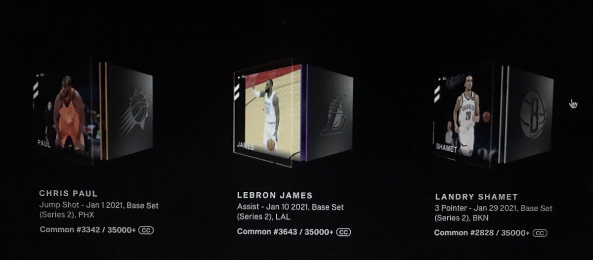 castertroy86's tweet photo. @nbatopshot third pack opening! Shamet, Point God @CP3 and @KingJames ! #NBATopShot https://t.co/NIylOxVSjn