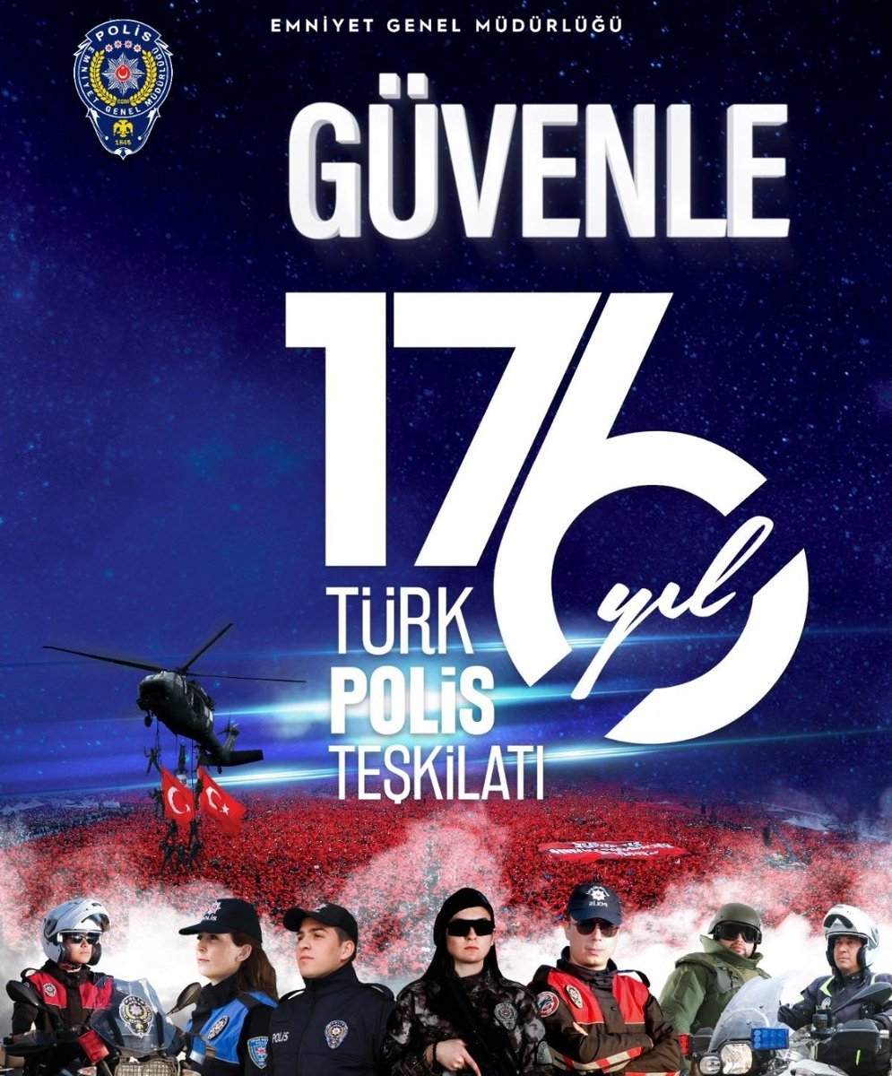 Türk Polis Teşkilatımızın 176.yıldönümünü tebrik ediyor,aziz şehitlerimizi, kahraman gazilerimizi rahmet ve minnetle anıyoruz 🤲🏽🇹🇷🇹🇷
#PolisTeşkilatı176Yaşında <a href="/TurkiyeBeyazay/">Beyazay</a>