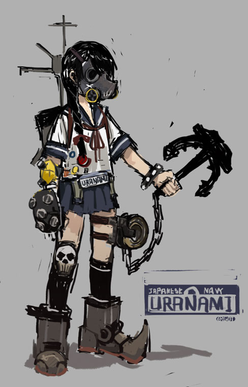 1girl solo mask school uniform gas mask serafuku anchor  illustration images