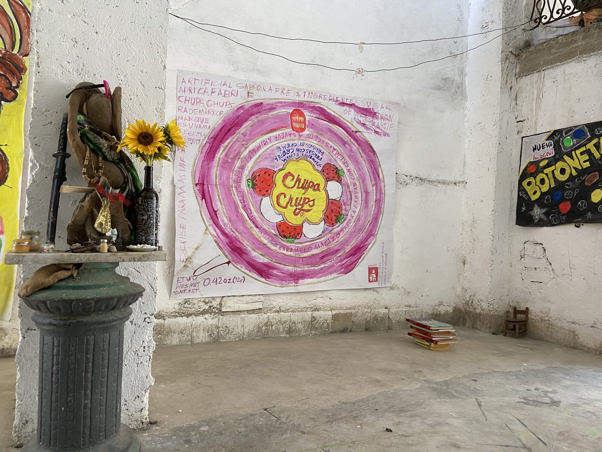 7/ "We couldn't afford them but we liked the shiny wrappers and would sniff or lick them to imagine what was inside" he said. Sketches of candy wrappers hang in the HQ of the San Isidro Movement which also did a performance handing out sweeties. Havana called it a provocation