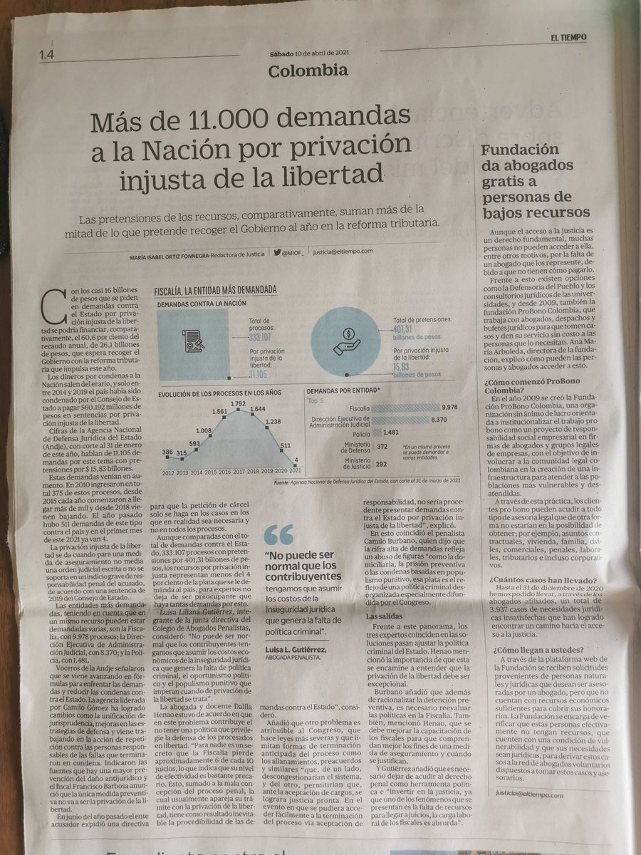 MIOF_'s tweet photo. Comparto mi nota, con ayuda de abogadas que me recomendaron por aquí @DalilaHenao1 y @LLiGutierrez. La plata demandada a la Nación por privación injusta de la libertad es comparativa/ 60% de lo que recogería al año el gobierno con su reforma tributaria(🧵)
https://t.co/71KQOJGFmh https://t.co/YGDkhhxOz8