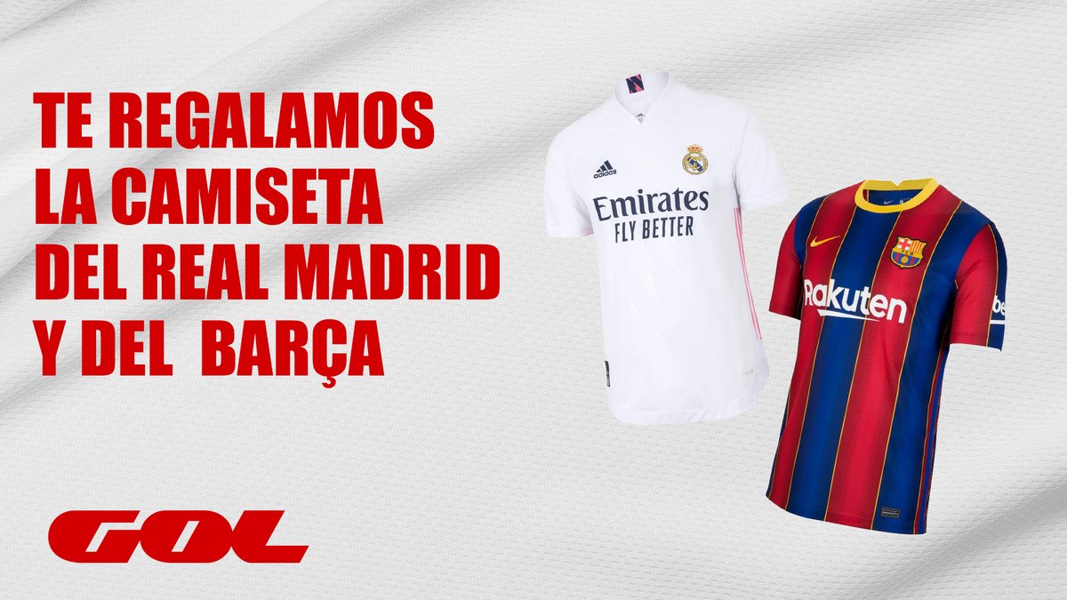 🎁 REGALAZO 🎁

🔝 ¿Quieres ganar la camiseta del <a href="/realmadrid/">Real Madrid C.F.</a> o del <a href="/FCBarcelona_es/">FC Barcelona</a>? 

❤️ Sigue a <a href="/Gol/">GOL</a> y a <a href="/DirectoGol/">Directo Gol</a> 
🔁 Haz RT
📲 Dinos qué camiseta quieres y un comentario del partido con #DirectoGolClásico

🏅 Un ganador por camiseta

🙌🏽 ¡Hasta la 1h, vive #ElClásico en GOL!