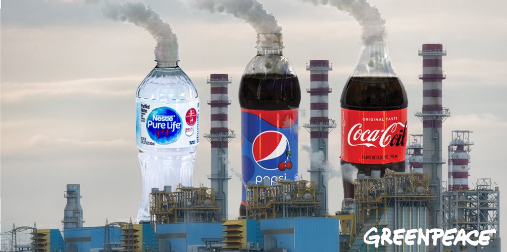 Greenpeace's tweet photo. Big brands like @CocaCola @Nestle and @PepsiCo have been promising for a long time to act against plastic pollution.
 
Guess what: this is greenwashing.
 
Tell the big brands to end single-use plastic &amp; invest in REAL solutions >> https://t.co/9wXIcCFU0W

#BreakFreeFromPlastic https://t.co/5IEnM2neET