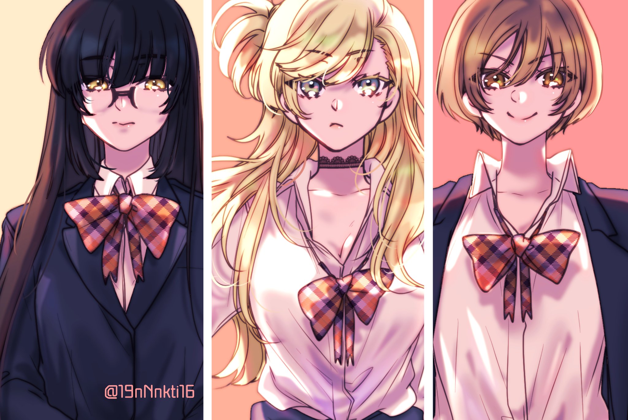 名尾生博 いくひろ 4月10日に開催された 朗読と歌とおしゃべりを君とvol 6 女の子３人のイラストを描かせて頂きました 金髪ギャルを描くのは初めてだったのでめちゃくちゃ楽しかったです 陸上部姿を描いてたり髪型がちょっと違っていたラフもひっそり