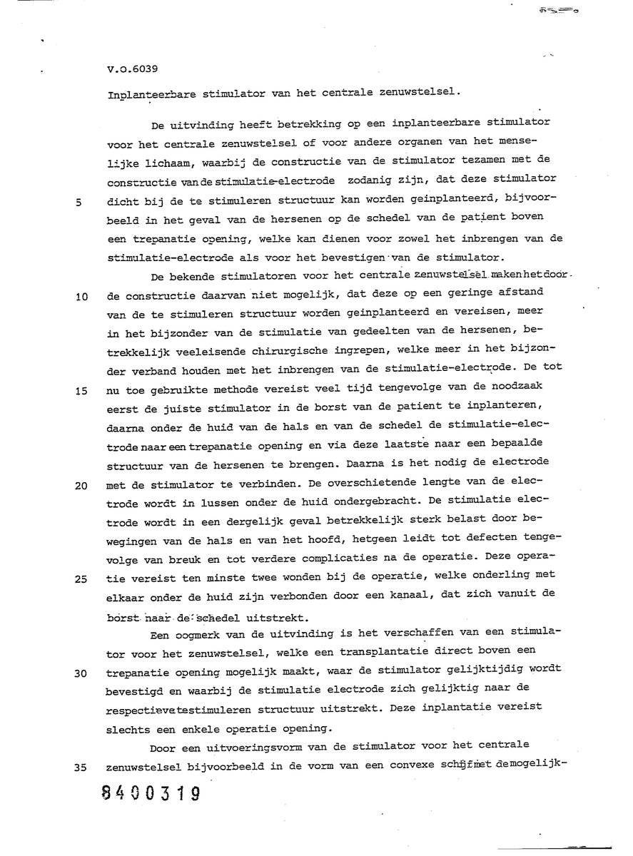 Patent since 1984 for the Nervus Vagus Stimulation in the Netherlands.