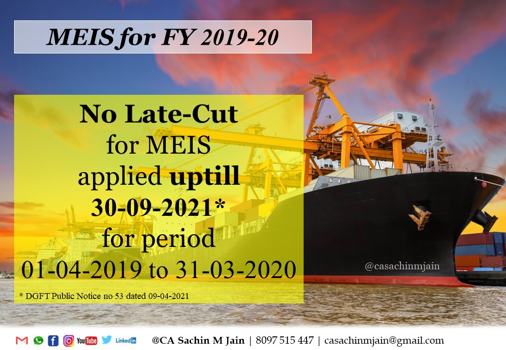 CASachinMJain's tweet photo. Important #Update for #Exporters on MEIS

#IGSTREFUND #letsmaketaxsimple #CA #India #Incometax #Tax #savetax #savemoney #Mumbai #GSTexpert #startup #business #Businessman #entrepreneurship #businessowner #businessquotes #dgft #IGST https://t.co/DwllrWC4l9