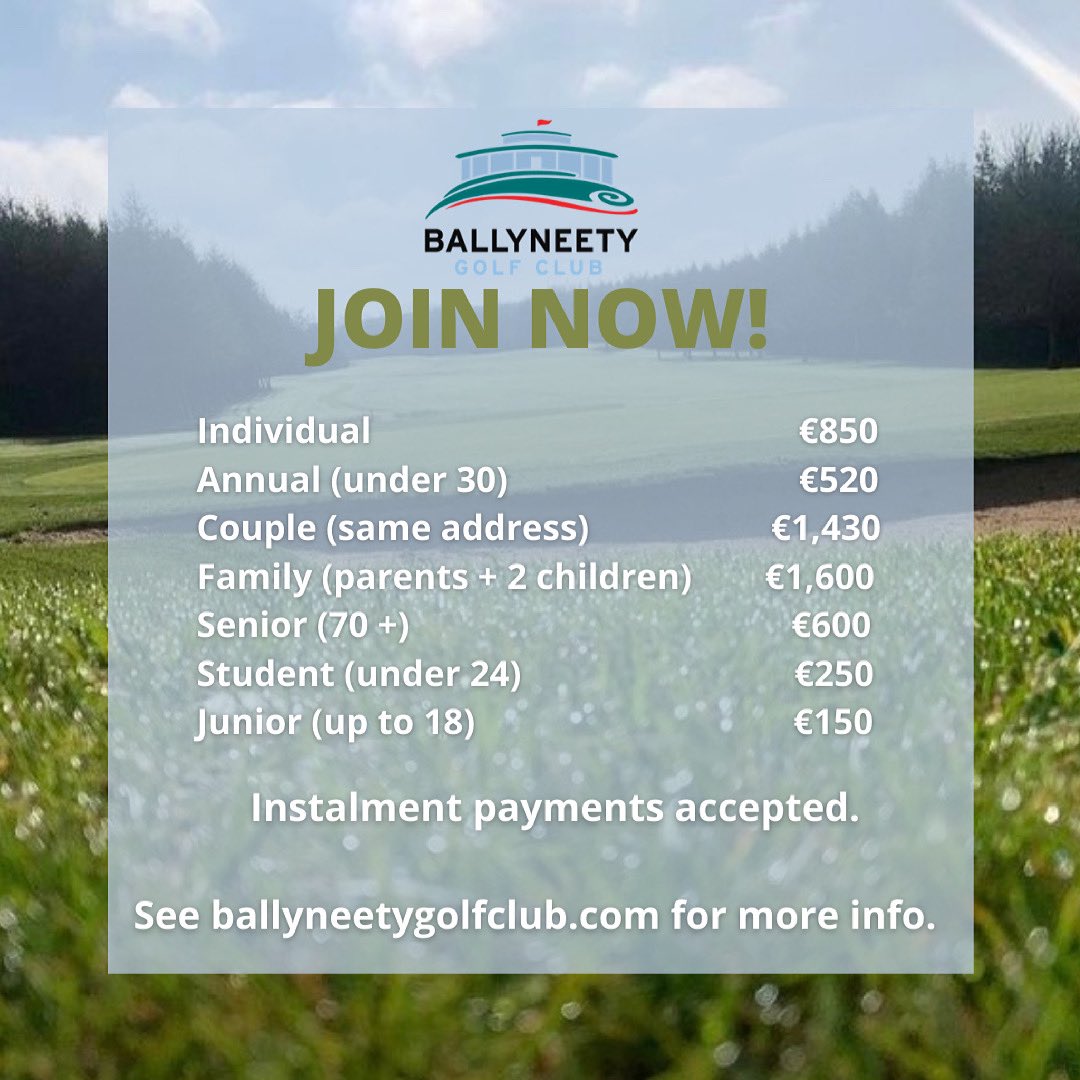 BallyneetyGC's tweet photo. We are now open for membership!
If you would like to join Ballyneety Golf Club then please visit our website https://t.co/3K4kHdGlfn or email info@ballyneetygolfclub.com

We look forward to welcoming you all ⛳️

#BallyneetyGolfClub #Ballyneety https://t.co/RwU3wFrXtk