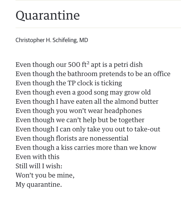 Day- *BONUS BONUS*  #APoemADayQuarantine by Christopher H. Schifeling, MD--Modern love requires contemporary poems!