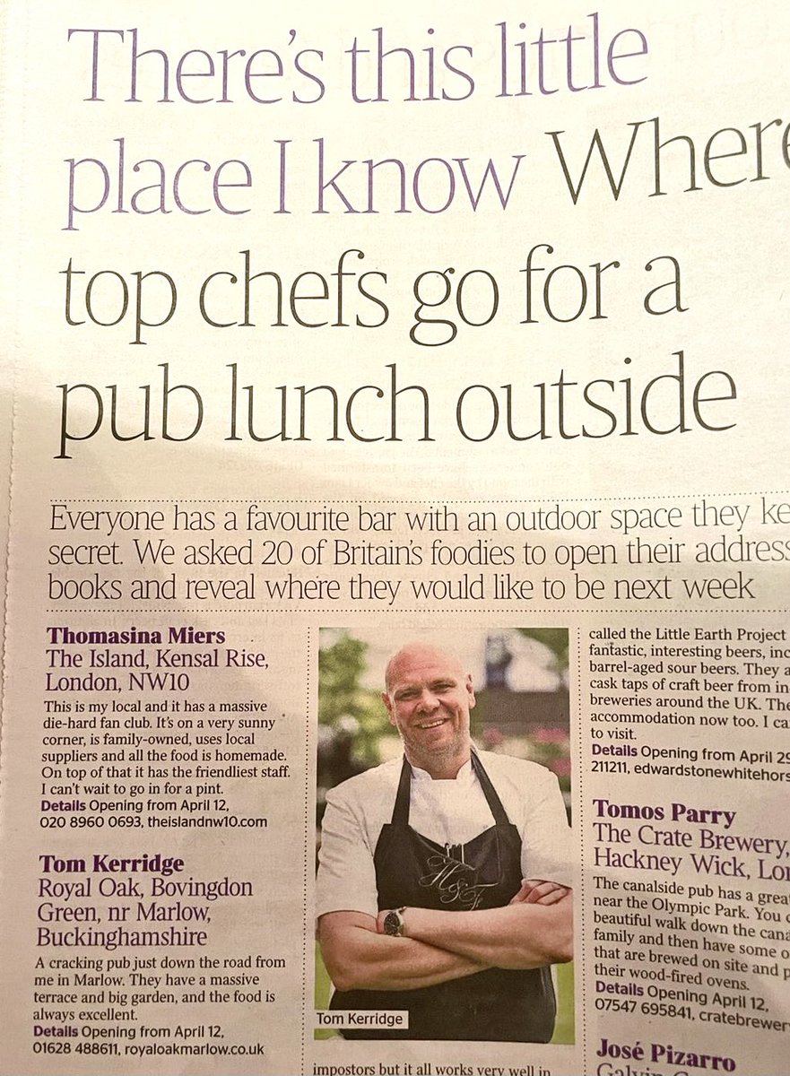 Proper, major thanks to <a href="/ChefTomKerridge/">Tom Kerridge</a> and <a href="/thetimes/">The Times and The Sunday Times</a> for including us in this fab article!
#only2moresleeps