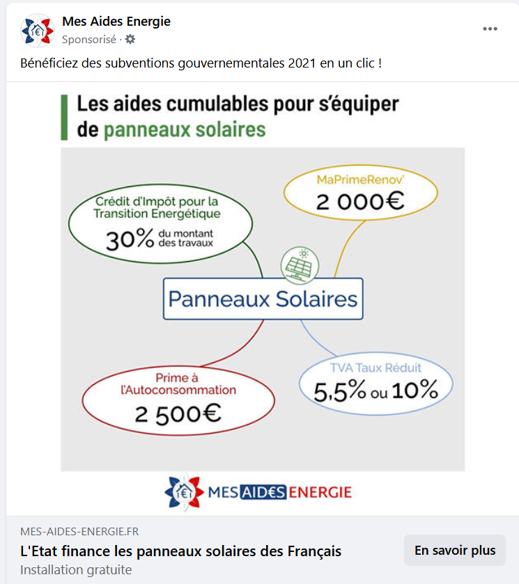 Richard_Loyen's tweet photo. Bonjour @FacebookFR c'est pour vous signaler la publicité d'un arnaqueur éco-délinquant du PV en 🇫🇷 (site hébergé en 🇨🇭chez @infomaniak ), que vous propagez sur votre réseau. Honte à https://t.co/wAp0IwG36k pour sa duperie, pas de CITE ni de PrimRénov pour le PV !!! https://t.co/Do5UypTnYI
