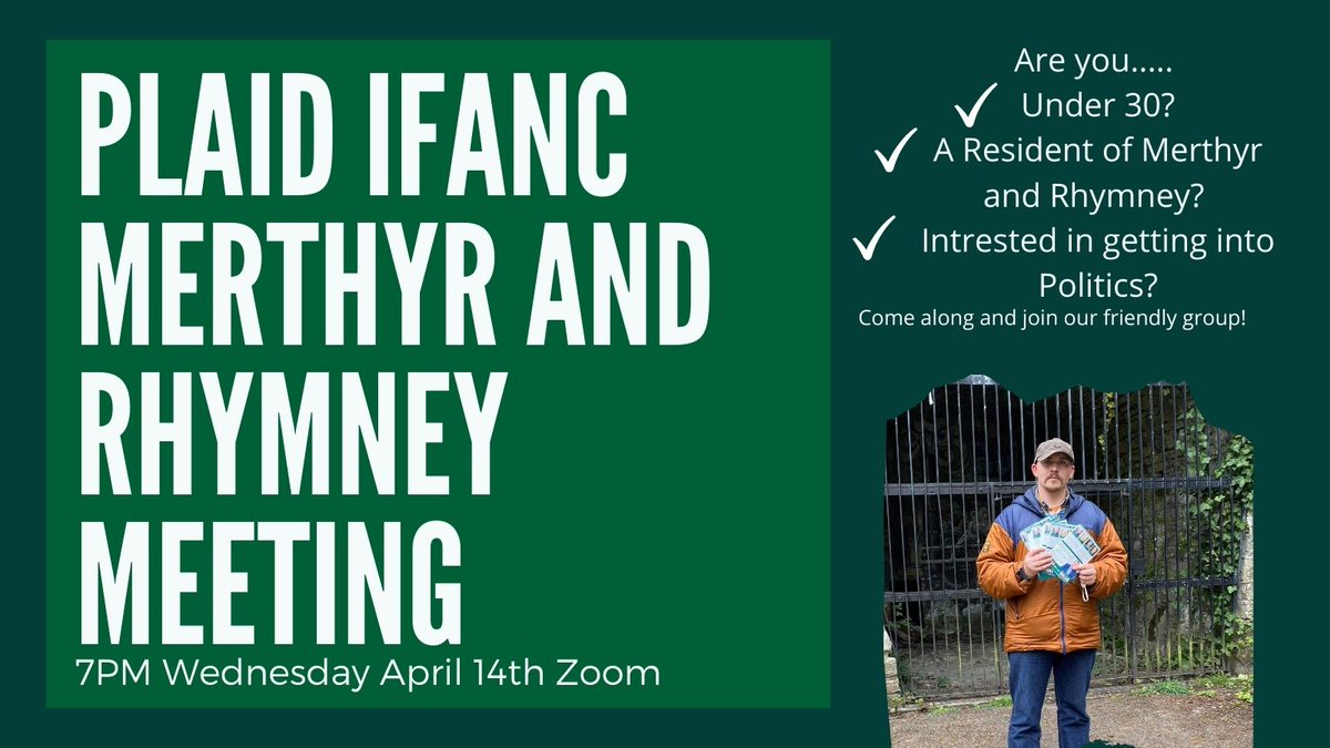 Come along to the next Meeting on Wednesday at 7pm over Zoom! Get in touch or email Plaidifancmerthyr@gmail.com for more details! 
Dewch i gyfarfod nesaf, Dydd Mercher am saith ar Zoom. E-bostiwch Plaidifancmerthyr@gmail.com am fwy o fanylion! #voteforwales