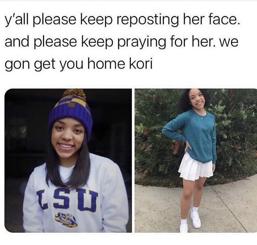 I Won’t Stop Posting You Idc How Many Times I Have To I’m Not Giving Up On You I Just Know You Somewhere Kori🙏🏾  Please Keep Reposting ❗️. smh .