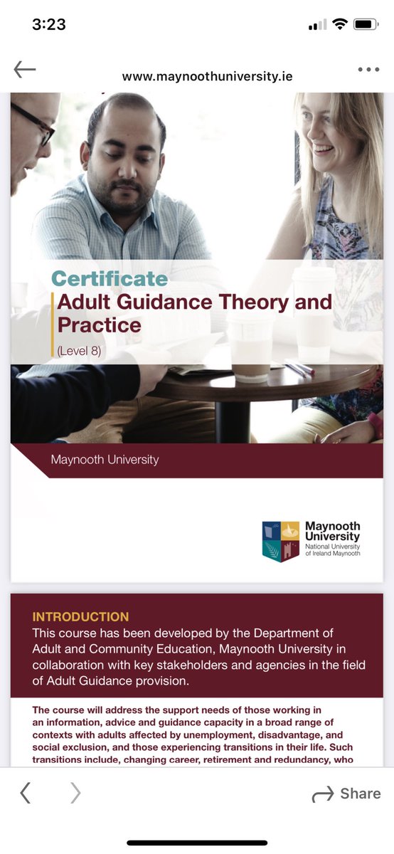 Interested or know anyone that would benefit from undertaking an Introduction to Adult Guidance Course? Application for the Level 8 Certificate in Adult Guidance Theory and Practice will open in May at lnkd.in/eD9N6ca or e-mail Maggie.noone@mu.ie @MaggieNoone <a href="/welfare_ie/">Department of Social Protection</a>