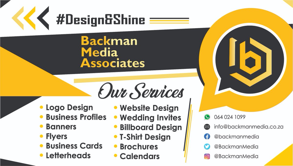 BackmanMedia's tweet photo. π We offer a wide range of services, so you have plenty to choose from. π
Get in touch with us:
WhatsApp: 064 024 1099
Email: info@backmanmedia.co.za
Or visit our website: https://t.co/58zwvOeyqg π
#DJSBU #designNshine #BackmanMedia ππππβ¨πβ
ππ https://t.co/wEDcEYVlOk