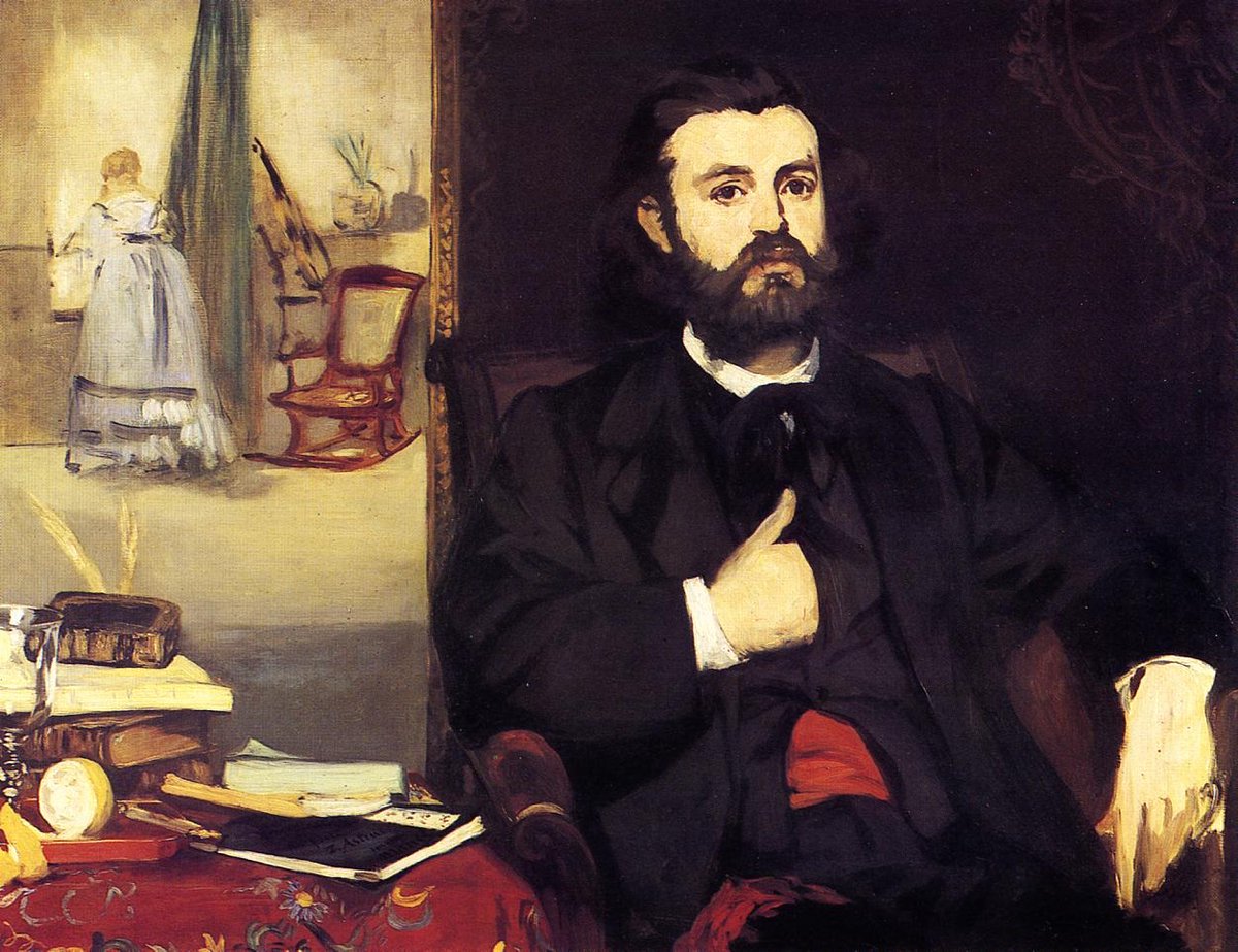 The man in the painting IS (imho) writing, not drawing. But of the journalists and writers whom Manet knew in the 1870s, who could it be? Not beardy Duranty, Zola, Astruc, or Moore.