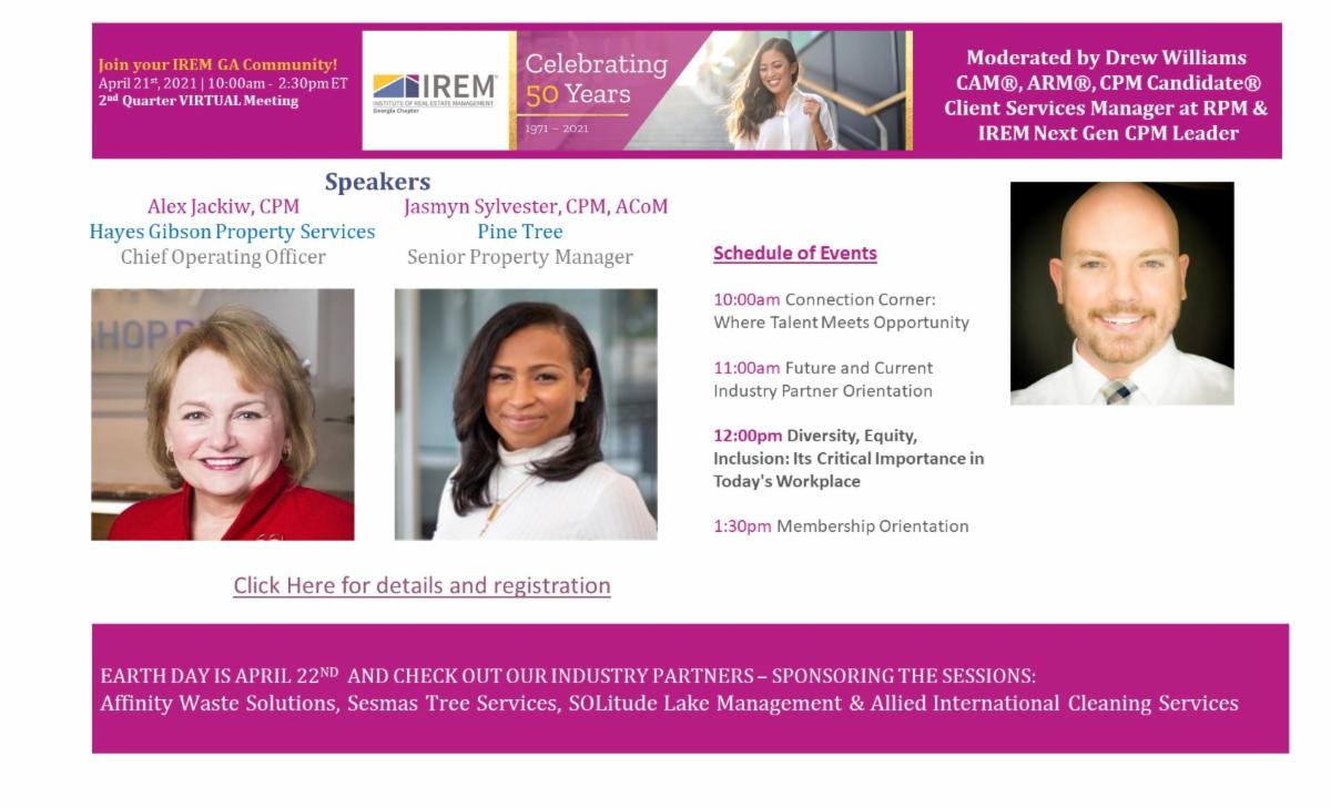 ddwestphal's tweet photo. APRIL EVENTS:  IREM Georgia's 2nd Quarter VIRTUAL Meetings Sponsored by Affinity Waste So... https://t.co/wcMQJ2GZXd https://t.co/100oKAobFy