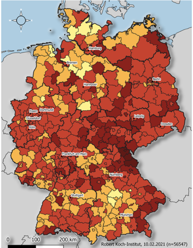 OlafGersemann's tweet photo. What a difference two months make...

AM 10. FEBRUAR erklärte die MPK die 35er-Inzidenz zum Maßstab für weitere Öffnungen. Damals lagen 46 der 412 Stadt- und Landkreise in 🇩🇪 unter diesem Wert (s. RKI-Karte links).

AM 10. APRIL liegen noch 7 Kreise bei unter 35 (rechts).

@welt https://t.co/1TENIuPm4y