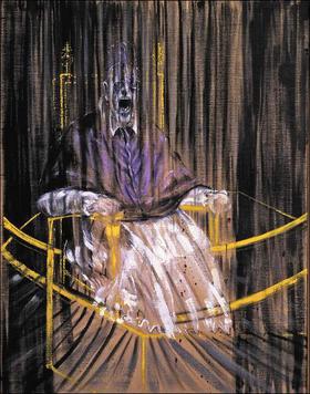 'study after velázquez's portrait of pope innocent x' by francis bacon-the first painting i translated! needs to be redone. -limitation on the number of colors we can use in a design really massacred my boi