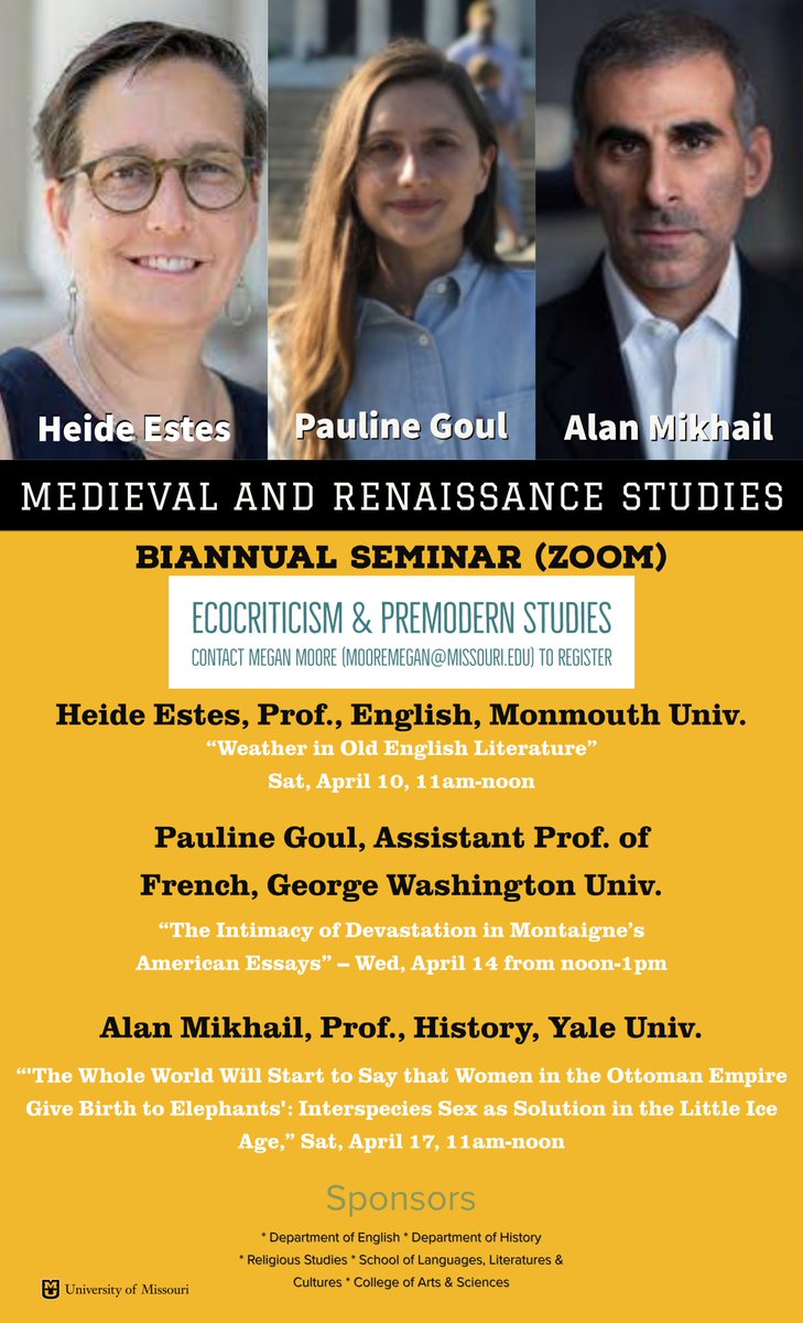 Looking forward to welcoming @1greenblogger to #Mizzou this morning for our biannual Medieval & Renaissance Studies works-in-progress seminar on #Ecocriticism in the Premodern! Thrilled to have three excellent conversations about #ecohumanities lined up in the next seven days!!