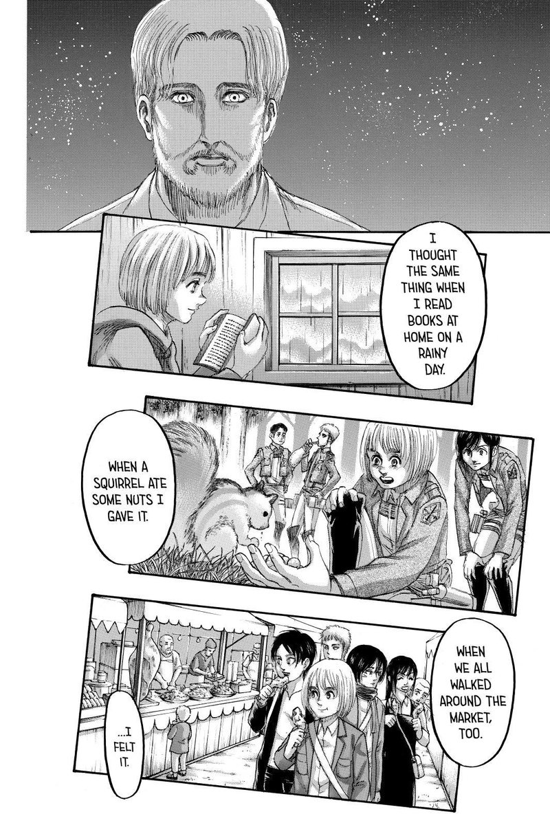 While Armin’s idea of freedom on the other hand was about a world he can always cherish even the smallest precious moments of life despite the conflict around him and the entire world that still goes