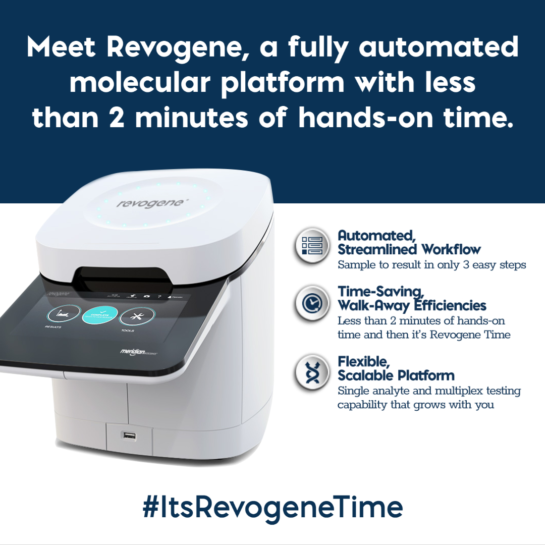 Meridian_Bio's tweet photo. Meet Revogene, a fully automated #molecular platform with less than 2 minutes of hands-on time.
https://t.co/c5cEv77mTW
#VirtualTestDrive #Virtual #Solutions #Digital https://t.co/Jodgsnksma