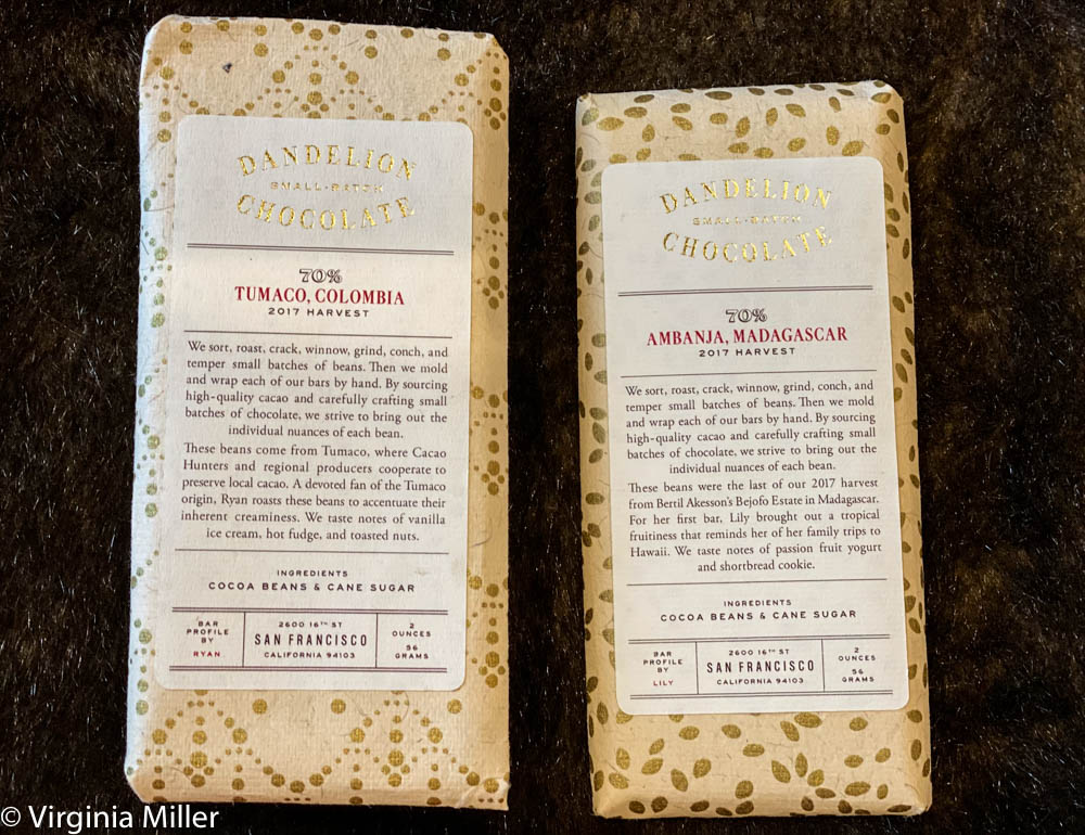 Two stellar current chocolate bars from a recent tasting of five @DandelionChoco bean-to-bar #chocolates (& they were all great!) with @chartreuseliq: —2017 Harvest 70% Tumaco, Colombia —2017 Harvest 70% Ambanja, Madagascar with notes of passionfruit yogurt, shortbread cookie