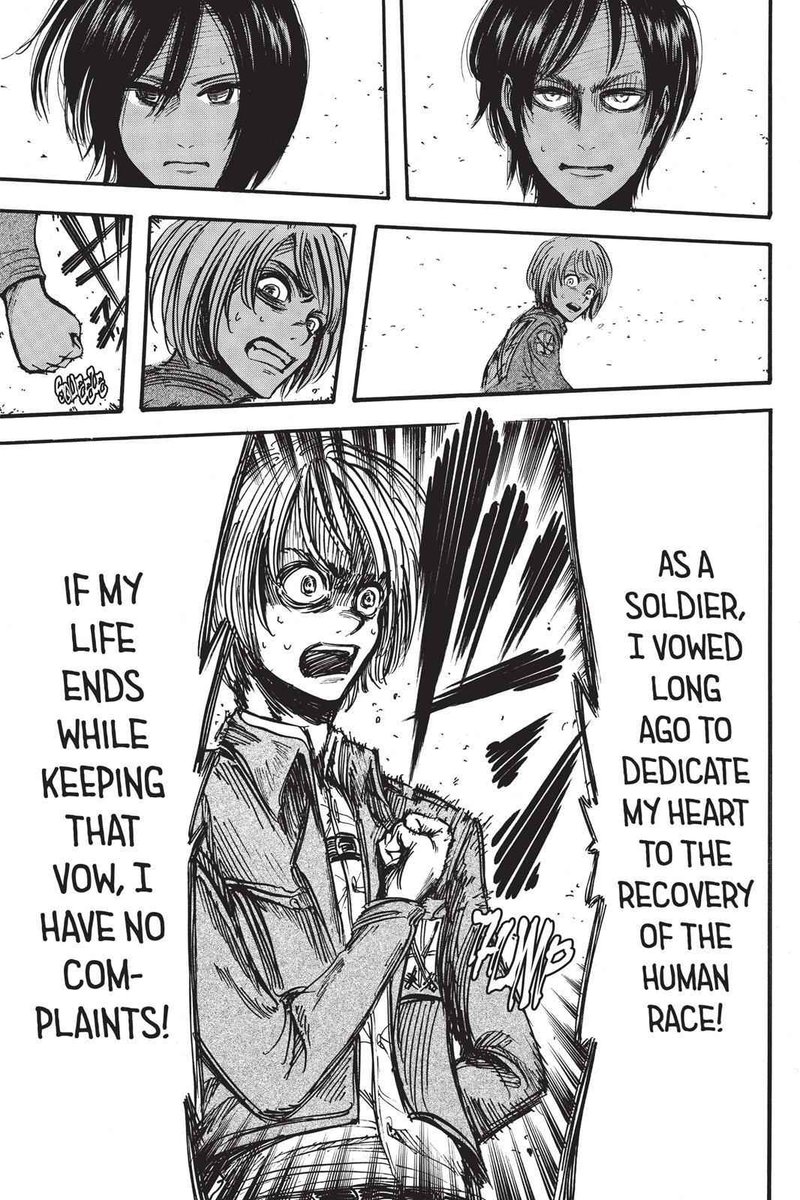 Armin convincing Muller about they’re not titans anymore was such an amazing callback to that time when he did the same thing to Garrison for the similar reason during TA. It just shows how far Armin has come and is much more confident about himself compared to the last time