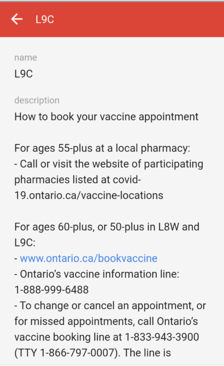 Public health @cityofhamilton confirmed Friday afternoon that anyone turning 50 or older in 2021 (born in 1971 or earlier) and living in the postal code L9C can book their shots. 

Postal code L9C covers parts of #Ward14HamOnt & #Ward8Hamilton 

#COVID19 #COVIDHamOnt #HamOnt