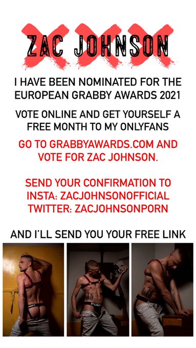 ??free onlyfans link offer??
nominated for 8 grabby awards! 

I need YOUR help! ???

?Vote me ZAC JOHNSON