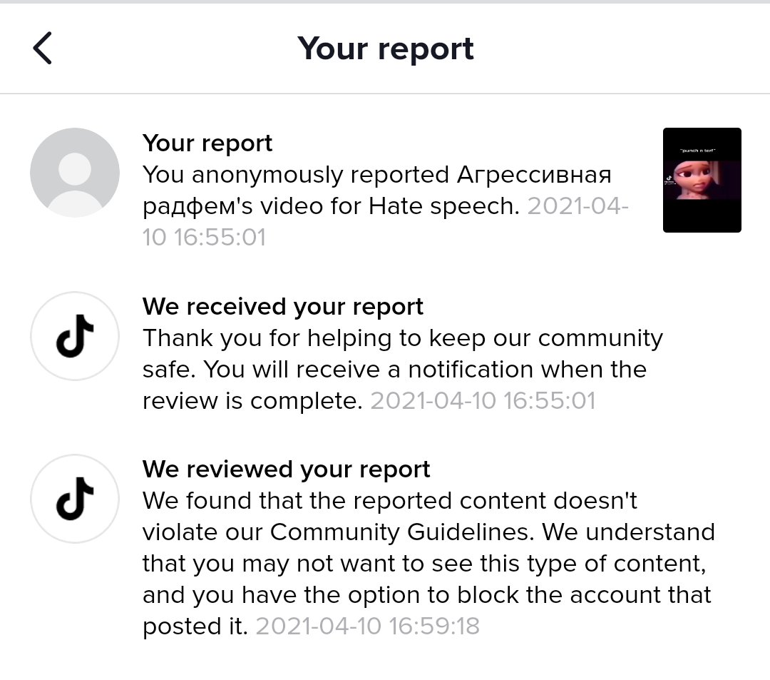 Two more accounts reported for blatant incitement to violence and......two more TikTok failures to find them in violation of their guidelines.What will it take for you to act  @TikTokSupport ?Will it take the assault of a woman, deemed a TERF for you to do something?