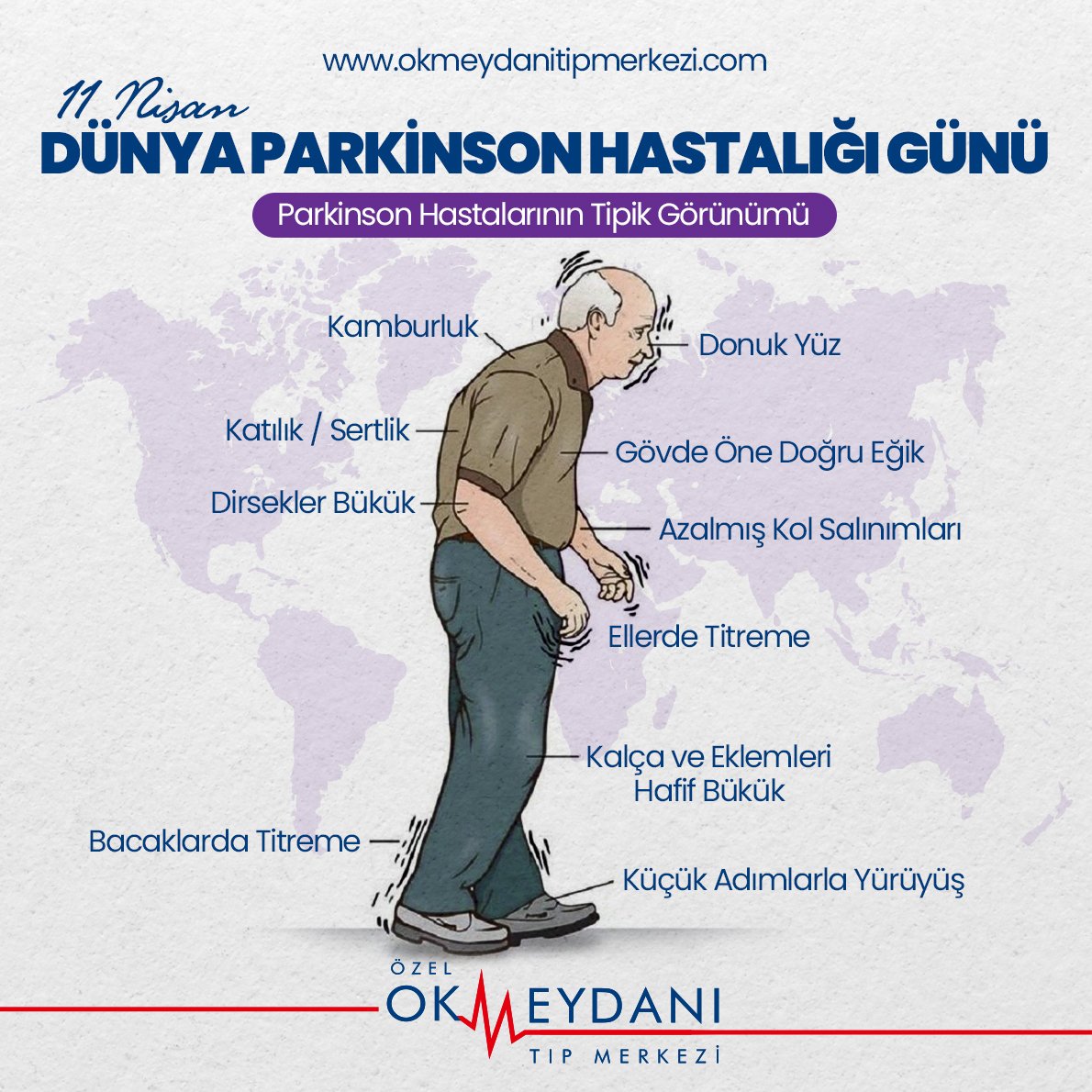 Parkinson hastalığı genel olarak ileri yaşlarda ortaya çıkar. Kendini yavaş yavaş hissettirir. #Parkinsonhastalığı ellerde titremeye, duyu bozukluğuna ve hareketlerde yavaşlığa sebep olabilir.
Parkinson hastalığında #erkenteşhis ile çok daha kolay mücadele edilir. Geç kalmayın.