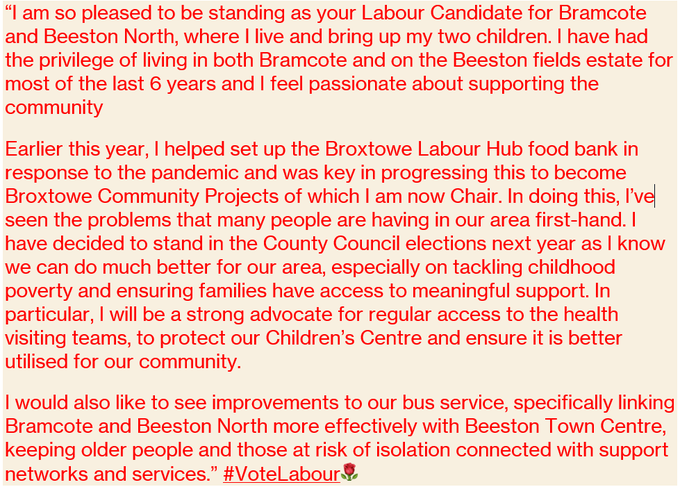 Meet <a href="/RogueVolunteer/">Ellie Winfield</a> Ellie Winfield our amazing candidate for Bramcote &amp; Beeston North
#VoteLabour on 6th May 🗳️🌹👍