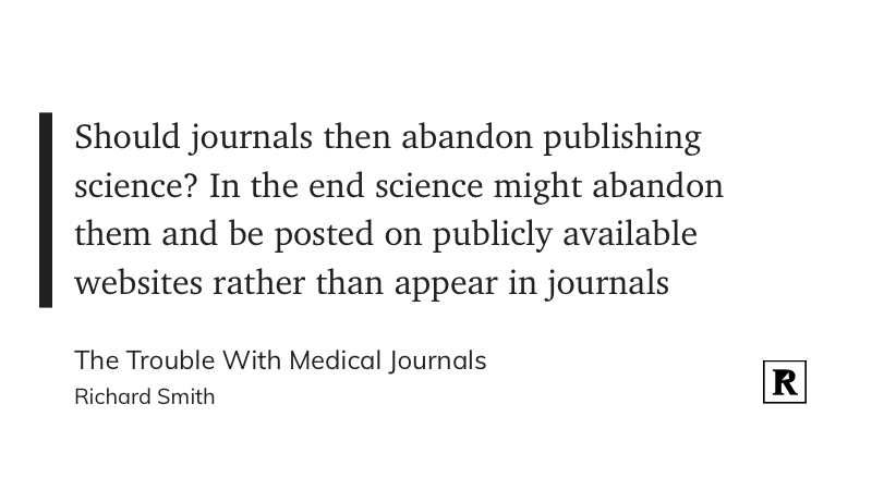 MustafaSultan's tweet photo. Interesting to see @Richard56 (former Editor BMJ) suggest this 15 years ago

It hasn't happened... yet ;) @ExplainPaper https://t.co/kFvDGXq7SU