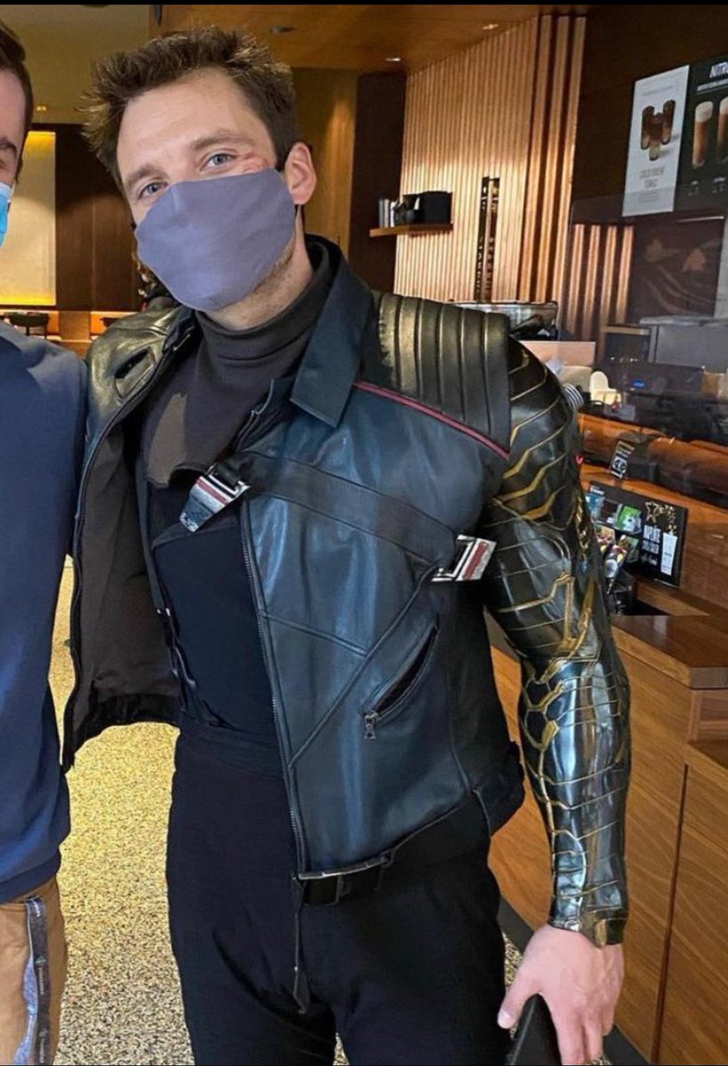 civiIswar's tweet photo. imagine meeting sebastian stan at starbucks in his full bucky outfit i’m so jealous https://t.co/0LjgTkQd0x
